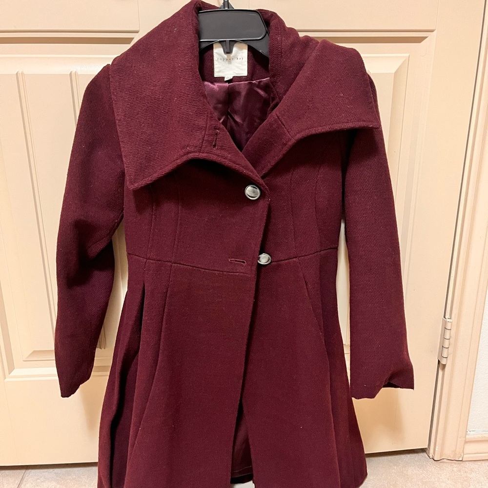 Copper Key Maroon Pea Coat for Kids